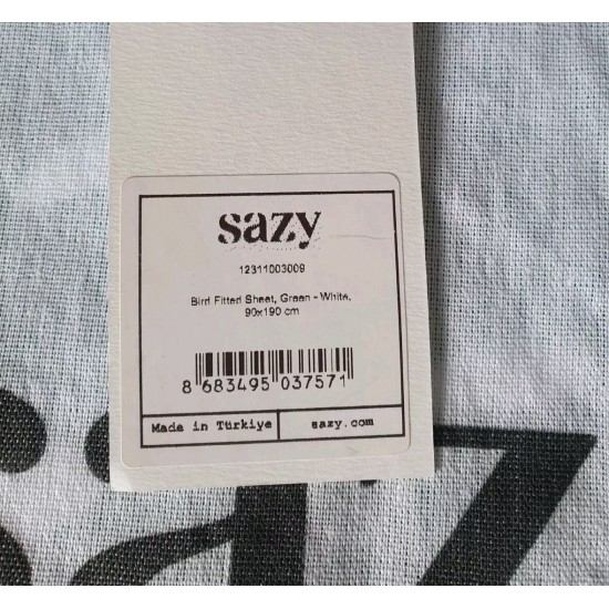 Sazy Bird Single Fitted Sheet 90 X 190cm White- Green