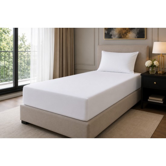 400 Thread 100% Cotton Percale Extra Deep Fitted Sheet Fully Elasticated White