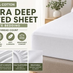 400 Thread 100% Cotton Percale Extra Deep Fitted Sheet Fully Elasticated White