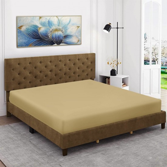 Easy Iron Natural Percale Cotton Single Double King Fitted Super Bed Sheet