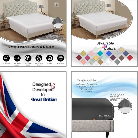 Easy Iron White Percale Cotton Single Double King Fitted Super Bed Sheet