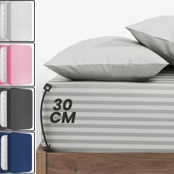 Striped Fitted Sheet 30cm Deep Pocket Ultra Soft Bed Sheets Single Double King