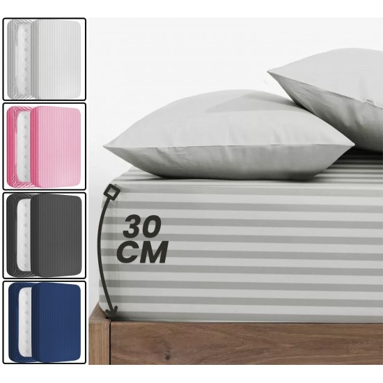 Striped Fitted Sheet 30cm Deep Pocket Ultra Soft Bed Sheets Single Double King