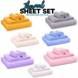 Thermal Flannelette Sheet Set 100% Brushed Cotton 4PC Fitted Flat Sheet PC Cases