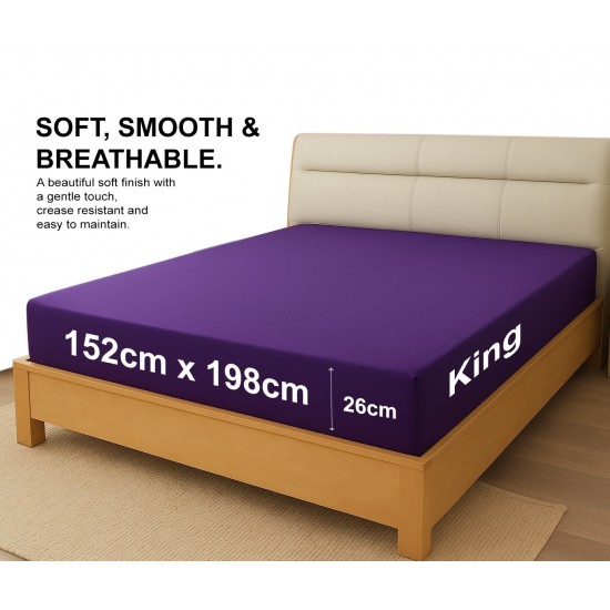 Plain Fitted Bed Sheets - Single Double King Super King - Super Soft Touch✔