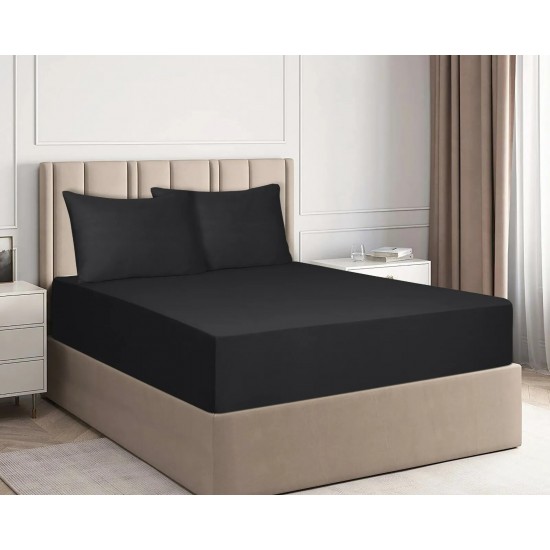 JERSEY Cotton Extra Deep 30cm Fitted Sheet Single Double Super King Pillow Cases