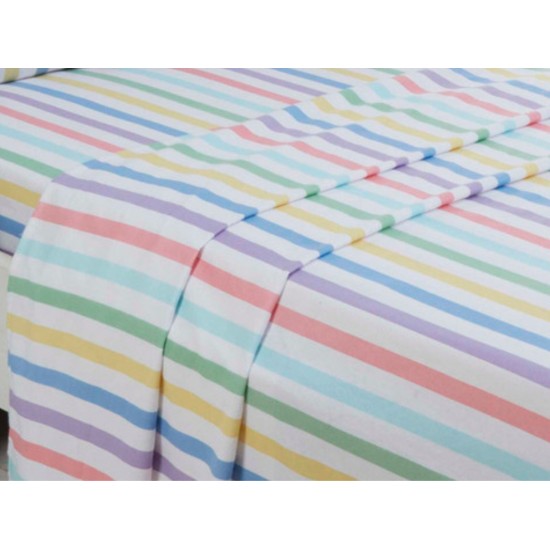 Multicolour Candy Stripe Flannelette Bed Sheet Set 100% Brushed Cotton Bedding