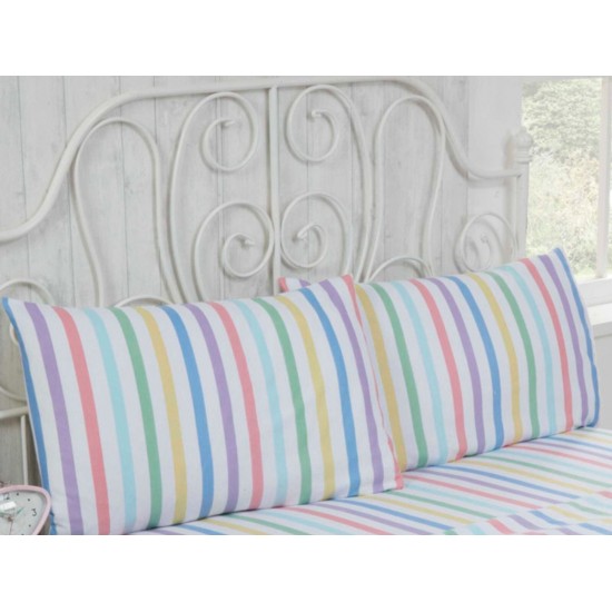 Multicolour Candy Stripe Flannelette Bed Sheet Set 100% Brushed Cotton Bedding