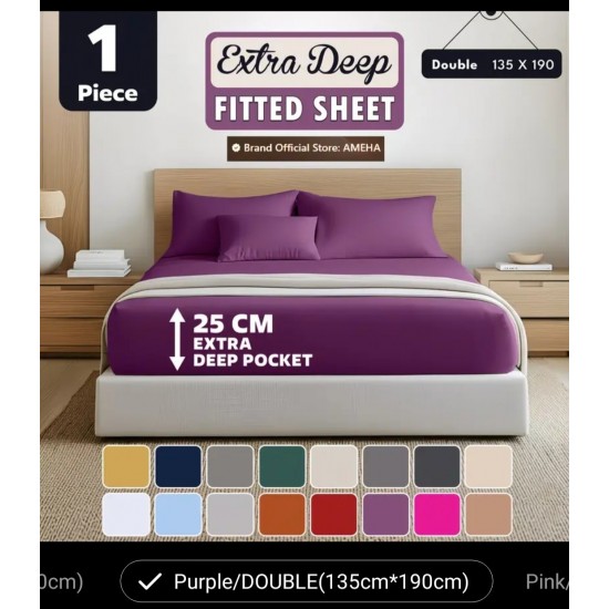 Deep Fitted Sheet 25cm Pocket Microfiber Soft Bed Sheet Hotel Bedding Double