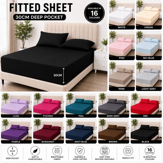 Full Fitted Extra Deep Sheet 30cm Ultra Soft Bed Sheets Single Double K Super K