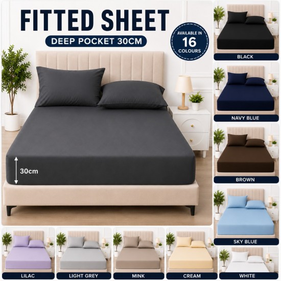 Full Fitted Extra Deep Sheet 30cm Ultra Soft Bed Sheets Single Double K Super K