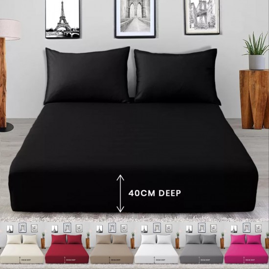 Extra Deep 40cm Fitted Sheet Single Double Super King Bed Size With Pillow Cover