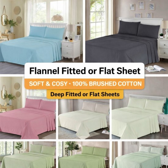 Thermal Flannelette 100% Brushed Cotton Fitted Sheet Set Or Flat Bed Sheets